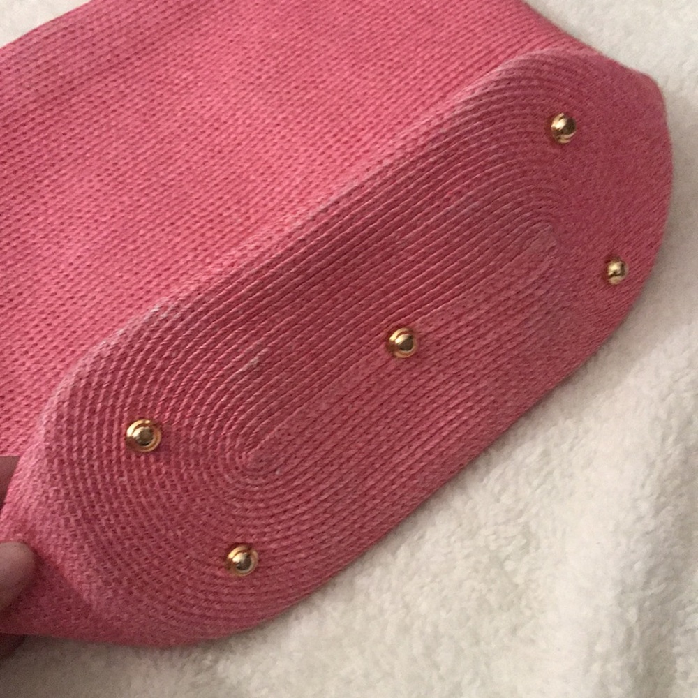 ERIC JAVITS pink squishee woven straw tote purse handbag green lining gold hrdwr - Picture 3 of 5